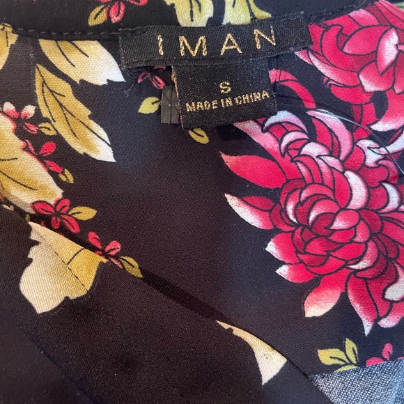 Iman red green and black floral wrap top - Picture 6 of 6